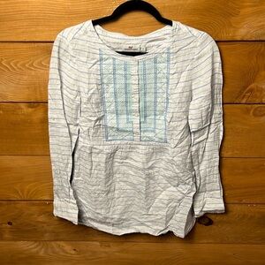 Vineyard Vines Womens Top LS 4 Blue Beach Stripe Embroidered‎ Popover Linen Y2K